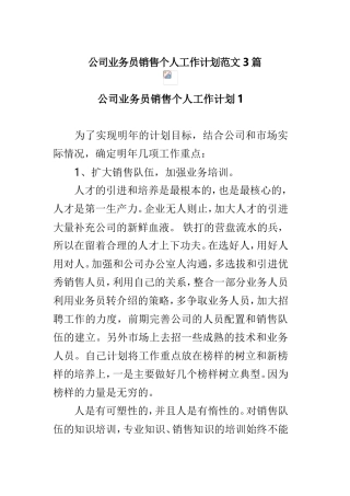 公司业务员销售个人工作计划范文3篇.doc