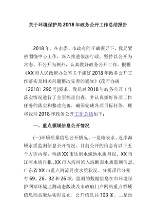 关于环境保护局202×年政务公开工作总结报告.doc