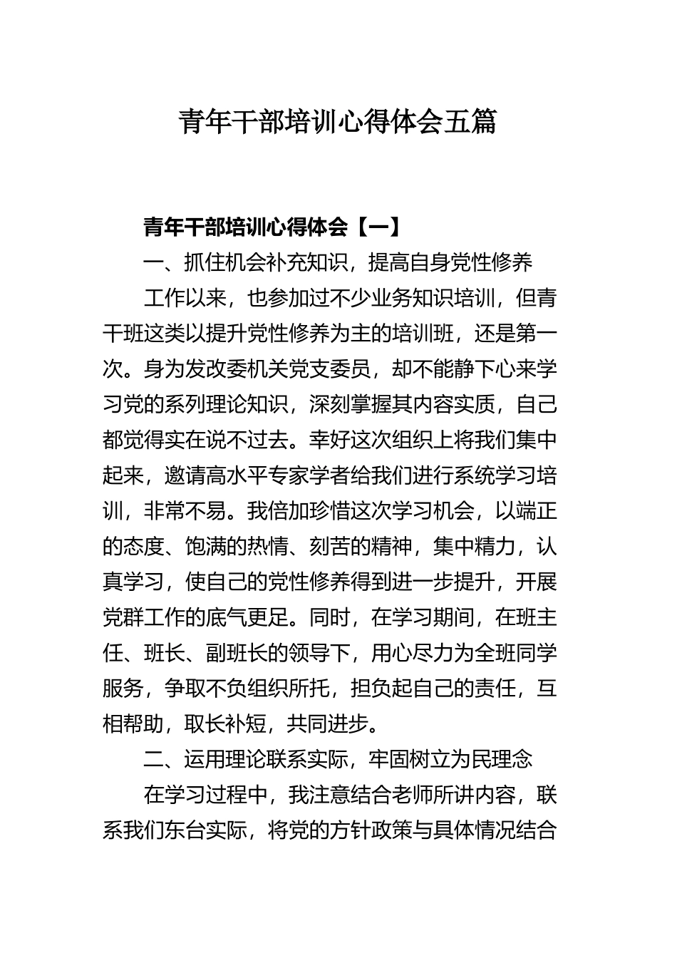 青年干部培训心得体会五篇.docx_第1页