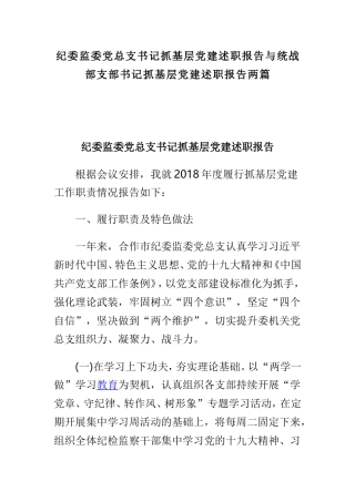 纪委监委党总支书记抓基层党建述职报告与统战部支部书记抓基层党建述职报告两篇.doc