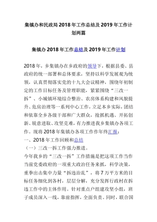 集镇办和民政局202×年工作总结及2019年工作计划两篇.doc