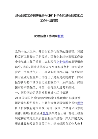 纪检监察工作调研报告与2019年全区纪检监察重点工作计划两篇.doc