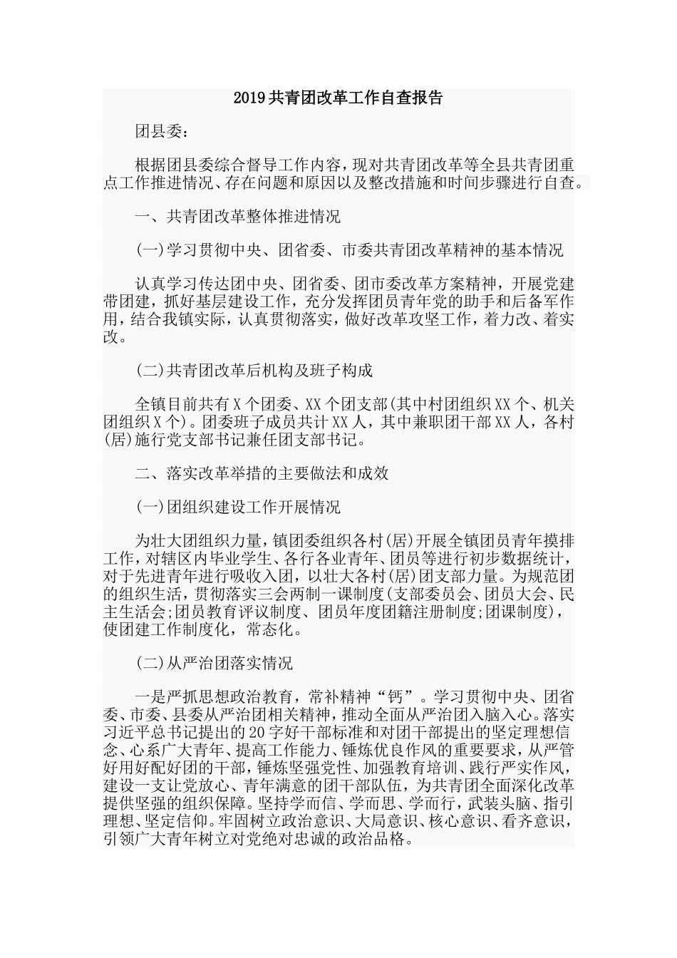 2019共青团改革工作自查报告.doc_第1页