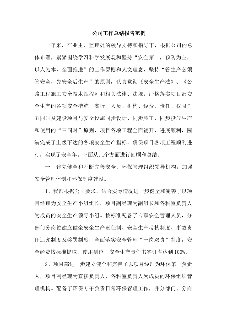 公司工作总结报告范例.docx_第1页