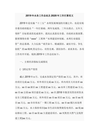 2019年水务工作总结及2020年工作打算范文.docx