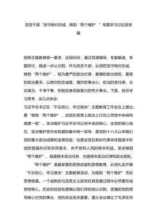 党员干部“坚守绝对忠诚、做到‘两个维护’”专题学习讨论发言篇.docx
