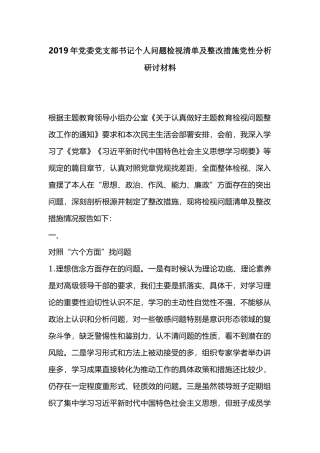 2019年党委党支部书记个人问题检视清单及整改措施党性分析研讨材料.docx