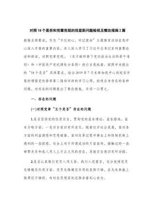 对照18个是否和党章党规的找差距问题检视及整改措施.docx