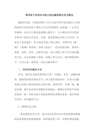 领导班子在政治合格方面问题查摆分析及整改.docx