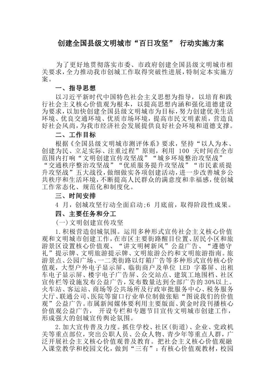 创建全国县级文明城市“百日攻坚” 行动实施方案.doc_第1页