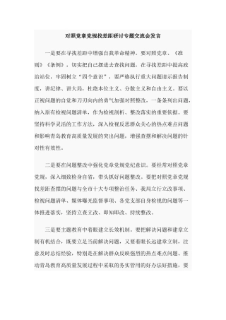对照党章党规找差距研讨专题交流会发言.docx