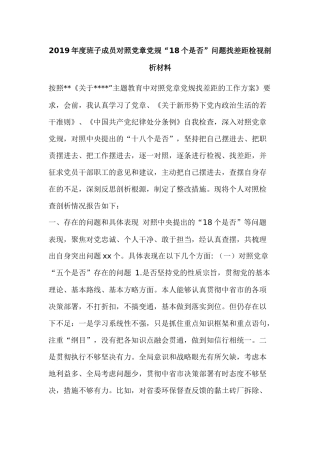2019年度班子成员对照党章党规“18个是否”问题找差距检视剖析材料.docx