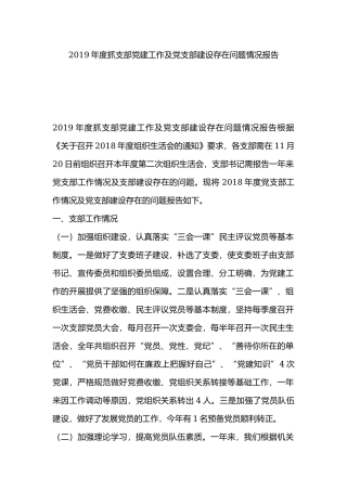 2019年度抓支部党建工作及党支部建设存在问题情况报告.docx