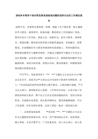 2019年领导干部对照党章党规检视问题阶段研讨会的工作情况报告.docx