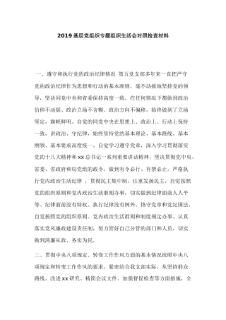 2019基层党组织专题组织生活会对照检查材料.docx