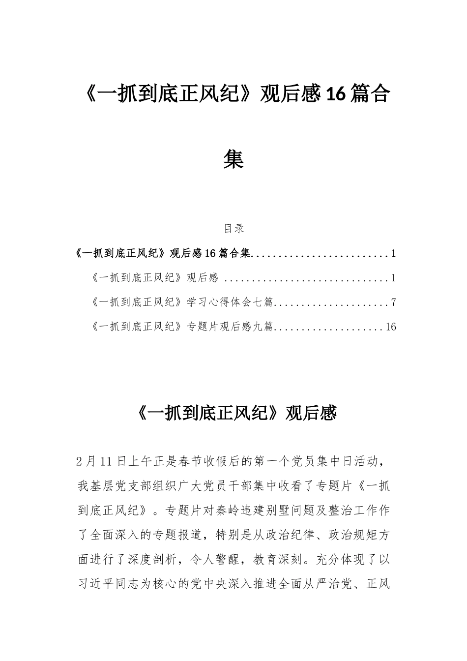 《一抓到底正风纪》观后感16篇合集.docx_第1页