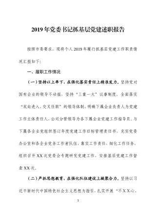 2019年党委书记抓党建述职报告之一.doc