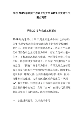 学校2019年党建工作要点与大学2019年党建工作要点两篇.doc