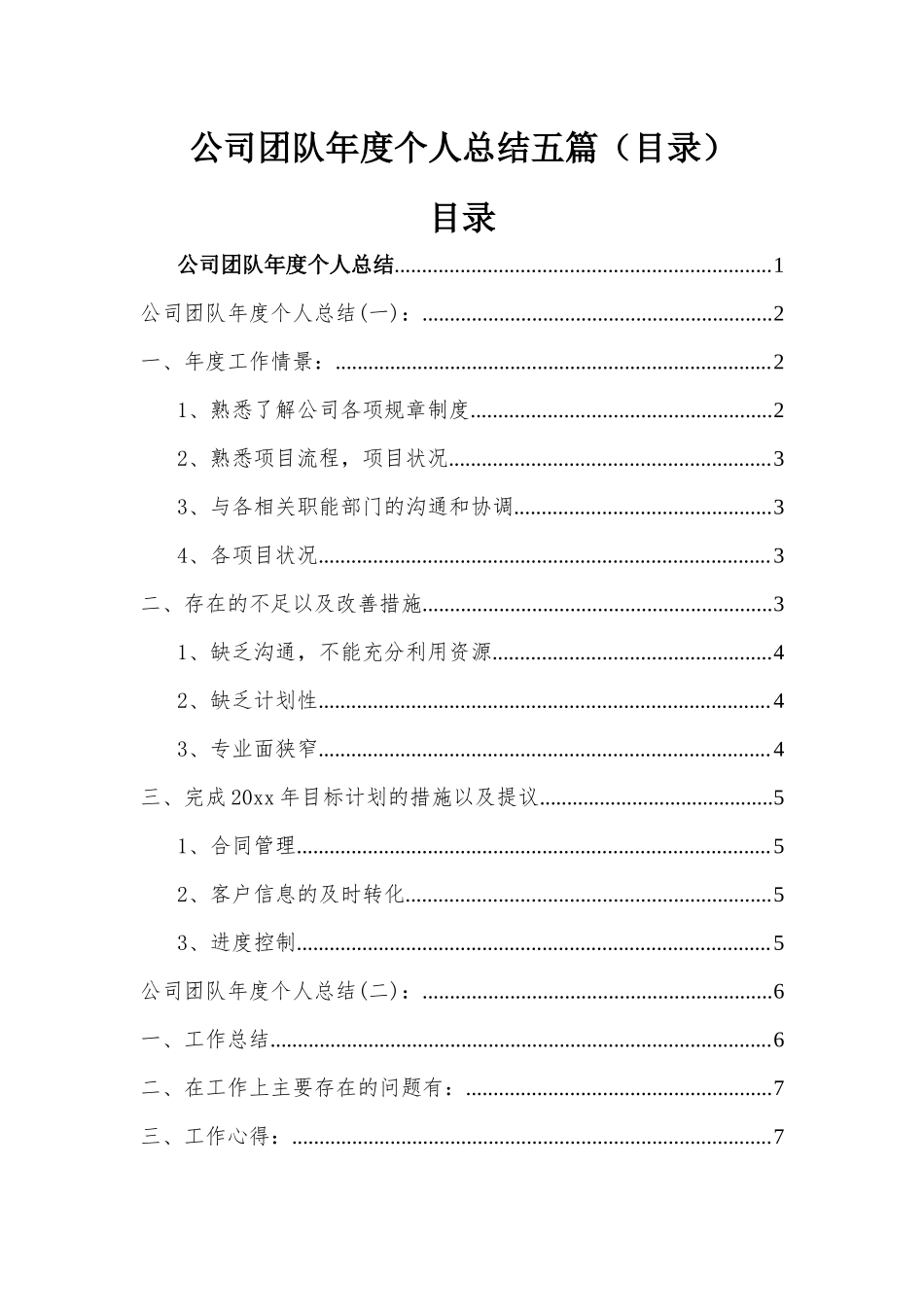 公司团队年度个人总结五篇（目录）.docx_第1页