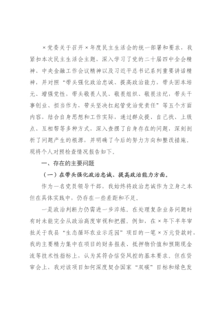 ×年度民主生活会个人对照检查材料（五个带头）_×.docx