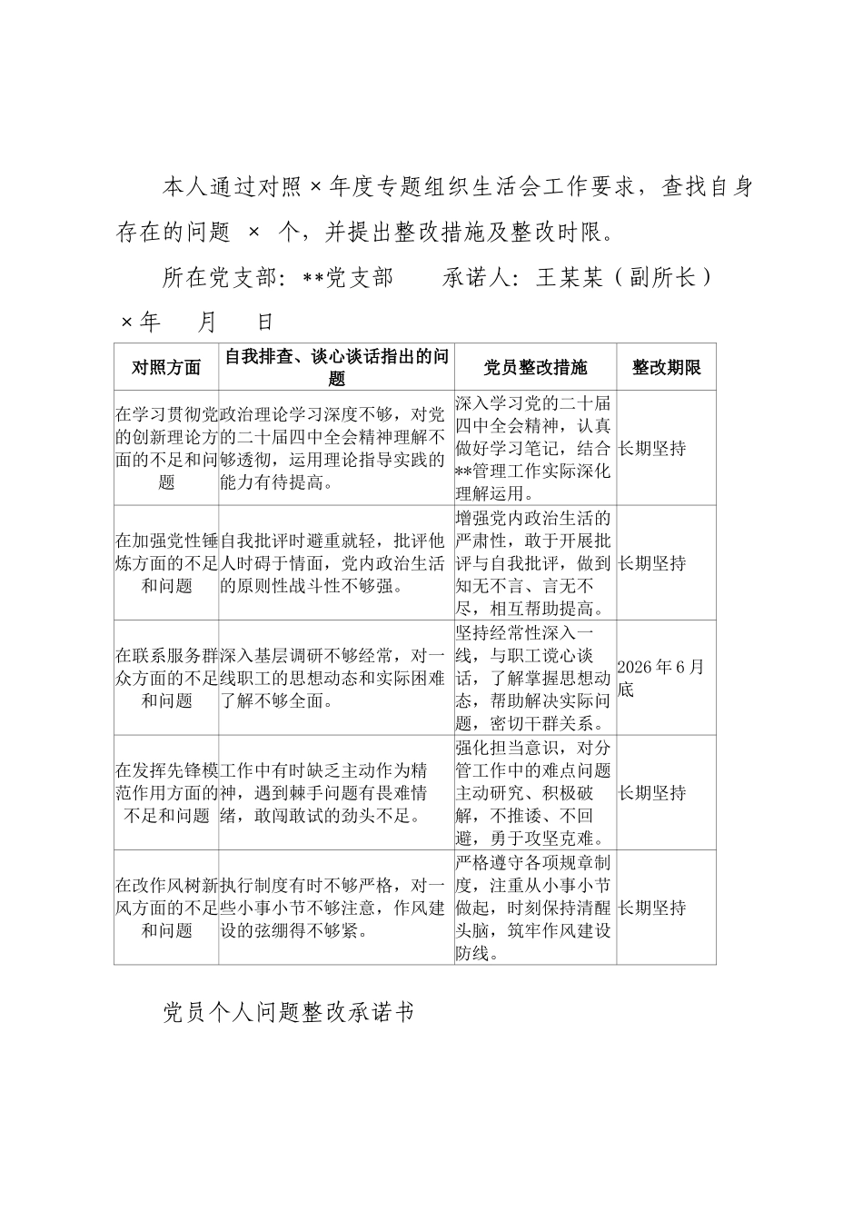 ×年组织生活会党员个人问题整改承诺书汇编.docx_第3页