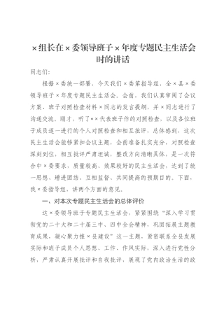 组长在委领导班子2026年度专题民主生活会时的讲话.docx