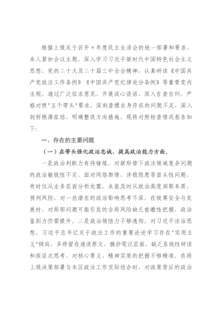 政书记2026年度民主生活会个人对照检查材料.docx
