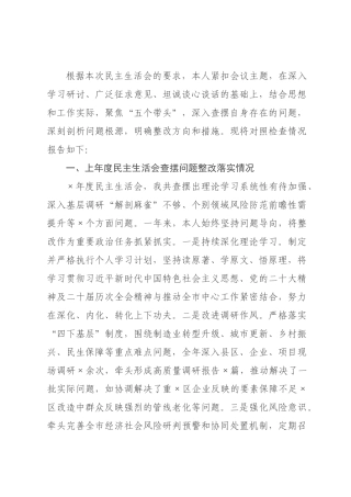 政书记2026年度民主生活会对照检查材料.docx