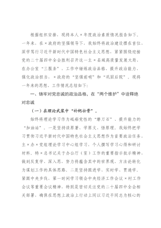 政府主任2026年度政治素质考察自评材料.docx