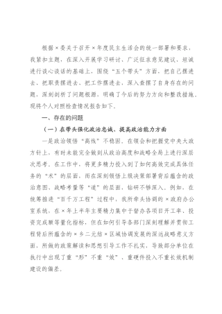 政府秘书长2026年度民主生活会的个人对照检查材料（五个带头）.docx