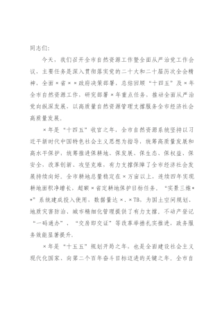 在全市自然资源工作暨全面从严治党工作会议上的讲话.docx