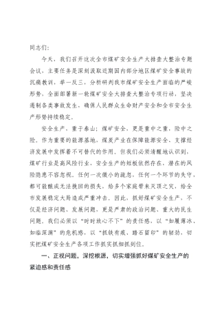 在全市煤矿安全生产大排查大整治上的讲话.docx
