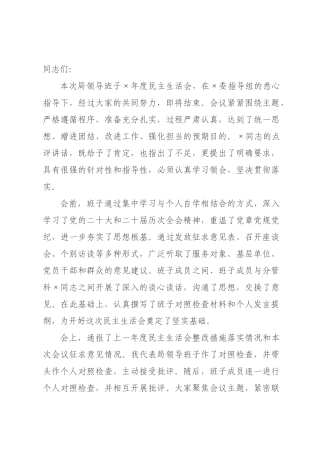 在局2026年度民主生活会上的总结讲话.docx