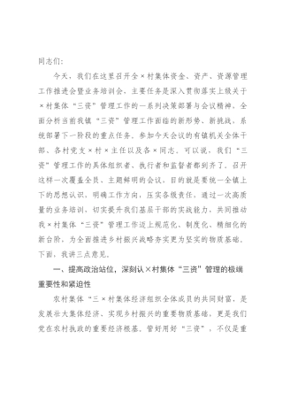 在村集体“三资”管理推进会暨业务培训会上的讲话.docx