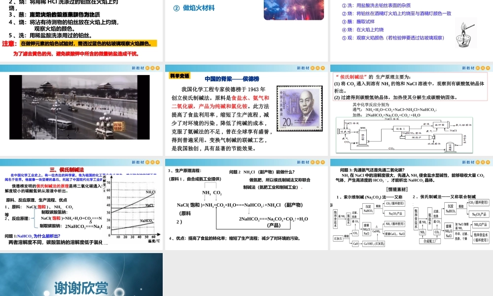 2.1.4 焰色试验 侯氏制碱法（教学课件）- 高一化学同步教学课堂（人教版2019必修第一册）.pptx