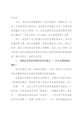 在“党员先锋队”授旗仪式上的讲话_.docx