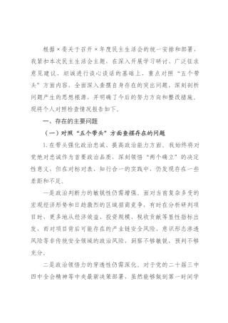 书记年度民主生活会个人对照检查材料.docx