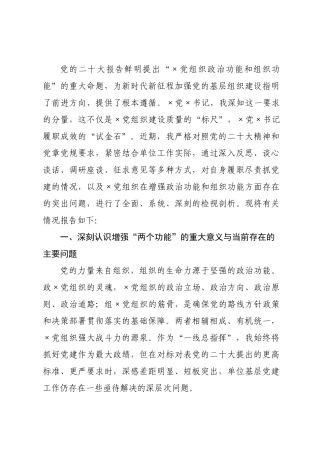 书记关于对标党的二十大××织政治功能和组织功能的自我检视与整改报告.docx