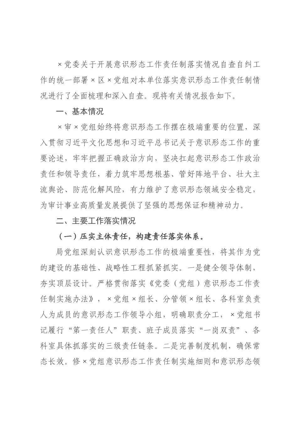 审落实意识形态工作责任制自查自纠情况报告.docx_第1页