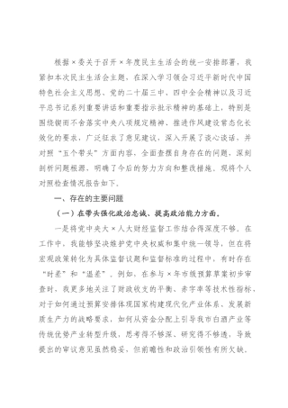 2026年度民主生活会个人检查材料(五个带头).docx