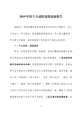 2019 年度个人述职述德述廉报告.docx