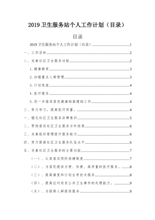 2019卫生服务站个人工作计划（目录）.docx