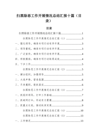 扫黑除恶工作开展情况总结汇报十篇（目录）.docx