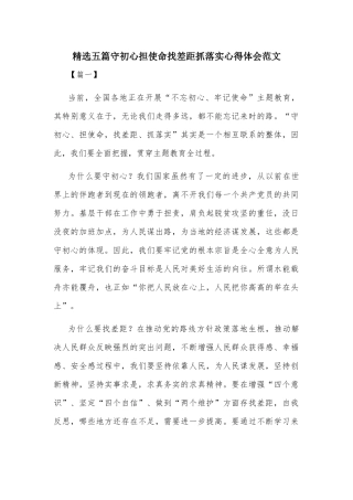 精选五篇守初心担使命找差距抓落实心得体会范文.docx
