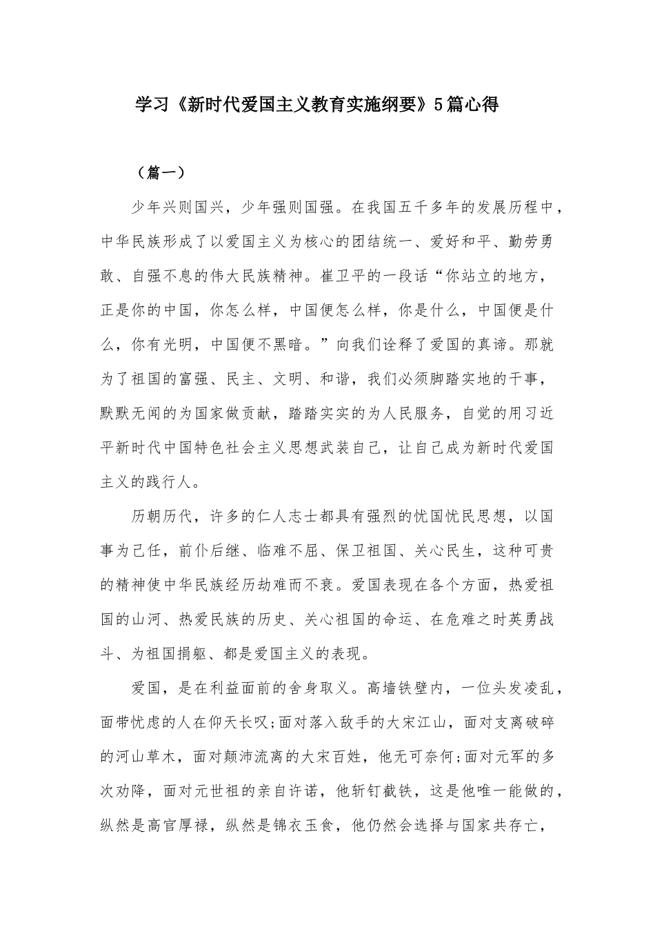 学习《新时代爱国主义教育实施纲要》5篇心得.docx_第1页