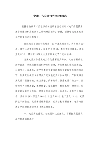 党建工作自查报告2019精选.docx