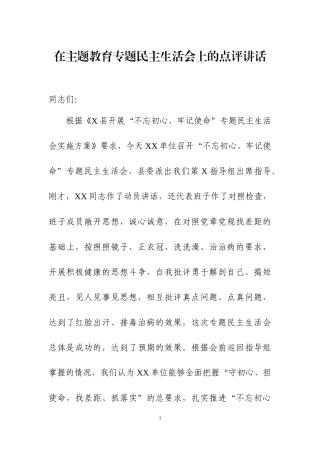 在主Ｘ教育专题民Ｘ生活会上的点评讲话.docx