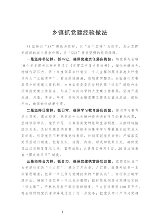 乡镇抓党建经验做法
