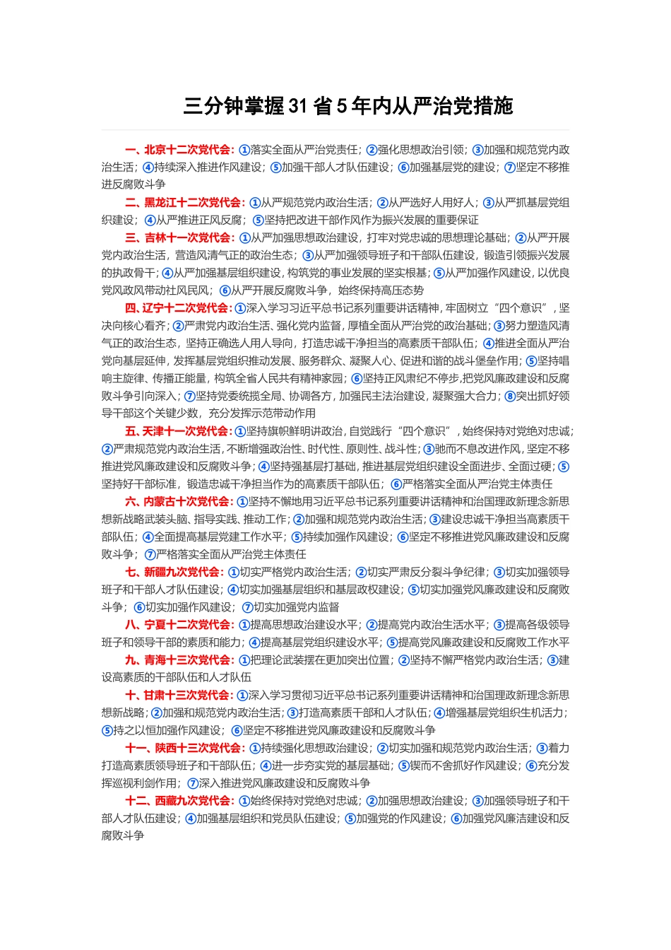 三分钟掌握31省5年内从严治党措施_第1页