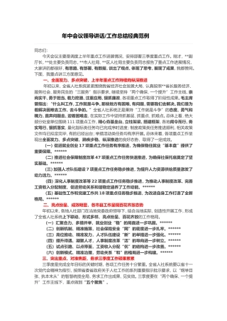 年中会议领导讲话工作总结经典范例
